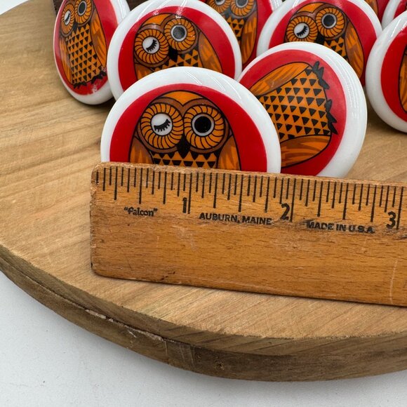 Owl vintage draw pulls knobs porcelain ceramic red orange black set of 13 made i - Picture 12 of 13